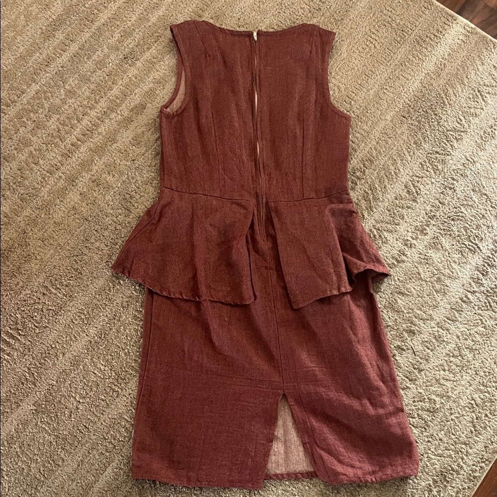 Mata Traders Elegant Burgundy High Neck Peplum Sleeveless Dress Medium - Picture 5 of 5